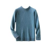 Men Fall Winter Percent% Solid Cashmere Wool Soft Sweater O-Neck Diamond Textured Pullover Lake En8 XXL