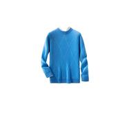 Men Fall Winter Percent% Solid Cashmere Wool Soft Sweater O-Neck Diamond Textured Pullover Sky Blue XXL