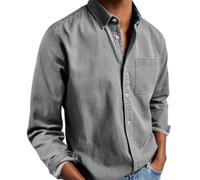 Men Fashion Shirt Lightweight Breathable with Pockets Long Sleeves Shirts Temperament Casual Solid Color Outdoor T-Shirt H-Grey 3XL