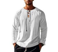 Men Fashion Shirt Lightweight Comfortable Breathable Long Sleeves T-Shirt Temperament Classic Casual Linen Shirts H-White M