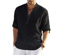 Men Fashion Shirt Lightweight Soft Breathable Long Sleeves Shirts Modern Temperament Casual Button Placket T-Shirt J-Black M