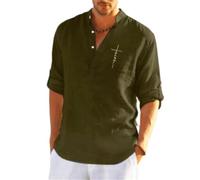 Men Fashion Shirt Lightweight Soft Breathable Long Sleeves Shirts Modern Temperament Casual Button Placket T-Shirt E-Army Green 3XL