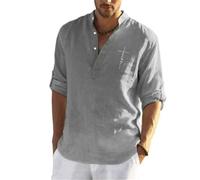 Men Fashion Shirt Lightweight Soft Breathable Long Sleeves Shirts Modern Temperament Casual Button Placket T-Shirt C-Grey 3XL