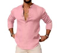 Men Fashion Shirt Lightweight Soft Breathable Long Sleeves Shirts Outdoor Travel Temperament Casual Button Placket T-Shirt M-Pink XXL