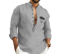 Men Fashion Shirt Lightweight Soft Breathable Long Sleeves Shirts Outdoor Travel Temperament Casual Button Placket T-Shirt F-Grey 3XL