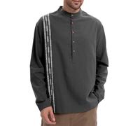 Men Fashion Shirt Modern Temperament Casual Button Placket T-Shirt Lightweight Soft Breathable Long Sleeves Shirts E-Grey S
