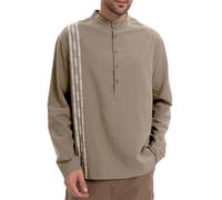 Men Fashion Shirt Modern Temperament Casual Button Placket T-Shirt Lightweight Soft Breathable Long Sleeves Shirts B-Khaki XL