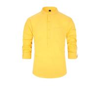 Men Fashion Shirt Temperament Casual Solid Color Linen Shirts Lightweight Comfortable Breathable Long Sleeves T-Shirt E-Yellow XXL