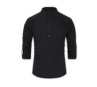 Men Fashion Shirt Temperament Casual Solid Color Linen Shirts Lightweight Comfortable Breathable Long Sleeves T-Shirt K-Black M