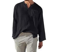 Men Fashion Shirt Temperament Casual Solid Color Outdoor T-Shirt Lightweight Breathable with Pockets Long Sleeves Shirts B-Black S