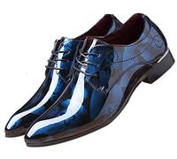 Men Fashion Shoes Dress Pointed Toe Floral Patent Leather Lace Up Oxford by Santimon Blue 6 D(M) US