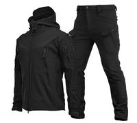 Men Fishing Suits Winter Shark Skin Soft Shell Fleece Thick Mountaineering Camping Clothes Tactics Training Waterproof Set Black