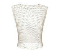 Men Fishnet Sexy Tank Tops Rhinestone Shiny See-Through Hollow Vest Mesh Sleeveless T-Shirt Transparent Clothing Golden
