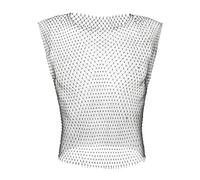 Men Fishnet Sexy Tank Tops Rhinestone Shiny See-Through Hollow Vest Mesh Sleeveless T-Shirt Transparent Clothing Black