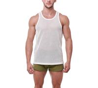 Men Fitted White Vest 100% Cotton MESH Eyelet Singlet Muscle Gym Tank Top Pack of 3 (UK, Alpha, XXL, Regular, Regular, Mens, White)