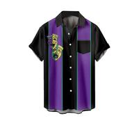 Men Flannel 70S Shirts for Men Linen Shite Trendy Men's Carnival Fashion Short Sleeve Shirt Mens Black Shirt (Purple, XXXXL)