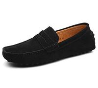 Men Flat Suede Loafers Canvas Lightweight Cushion Walking Driving Shoes Slip On Formal Suit Shoes Black 6 UK