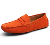 Men Flat Suede Loafers Canvas Lightweight Cushion Walking Driving Shoes Slip On Formal Suit Shoes Orange 6 UK