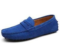 Men Flat Suede Shoes Slip On Loafers Brogue Shoes Autumn Comfortable Casual Smart Canvas Shoes Royal Blue 10.5 UK