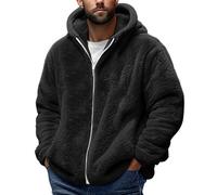 Men Fleece Hoodie Sweatshirt Zip Up Jacket Oversized Jumper Plush Cardigans Long Sleeve Hooded Pullover Solid Color Coat Zipped Outwear Winter Warm Sweater for Outdoor Hiking Fishing Work