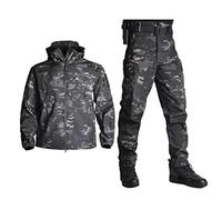 Men Fleece Jacket Army Windproof Camo Hunting Suit Windbreakers Military Hiking Tactical Jackets Pants Black-Camouflage 4XL