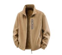 Men Fleece Lined Jacket Zip up Warm Coat Thermal Heavyweight Long Sleeve Lapel Collar Windproof Hiking Outwear Chunky Warm Zipped Pocket Plain Winter Jacket for Men UK S-5XL