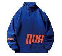 Men Fleece - Two Open Shaker Fleece Sweater Turtleneck Autumn And Winter Solid Color Pullover Letter Sweater (Blue, L)