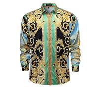 Men Floral/Golden Lion/Paisley/Fashion Luxury Printed Dress Shirts Long Sleeve Button-Down Retro Gorgeous Design Shirts, Multicolored4, 3XL