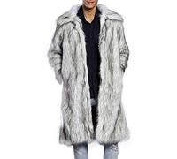 Men Fluffy Faux Fur Coat Long Warm Thick Parka Faux Fur Jacket White Faux Fur Thick Coat Plus Size Winter Warm Overcoat Fleece Lined Cardigan Outwear with Pockets Halloween Coat