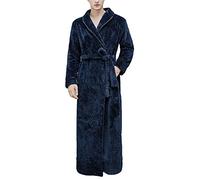 Men Full Length Dressing Gown,Warm Robes Fleece Soft Towelling Bathrobe Fluffy Long Housecoat for Winter,Blue,XL