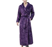 Men Full Length Dressing Gown,Warm Robes Fleece Soft Towelling Bathrobe Fluffy Long Housecoat for Winter,Purple,XL