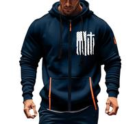 Men Full Zip Up Hoodie Zipped Pocket Hoodies for Men Uk Cross Religious Christian Graphic Sports Casual Hooded Sweatshirts Long Sleeve Pullover Outdoor Jackets (ZY11-Navy, XXXXL)