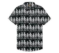 Men Funny Dancing Skeleton Shirt Halloween Short Sleeve Button Shirt Ghost Skull Shirt L