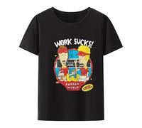 Men Funny T Shirt Women Cool Tshirt Beavis Butthead Work Sucks Fashiont Funny t-Shirt Men Teeshirt Black XL