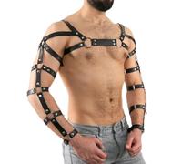 Men Gay Pu Leather Bondage Arms Shoulders Multi-layer Straps Clothing Body Harness Belts Costume (black2)
