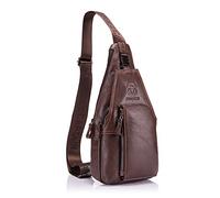 Men Genuine Leather Chest Bag, Crossbody Shoulder Bag Sling Bags Backpack Messenger Bag Daypack For Business Casual Sport Hiking Travel Brown