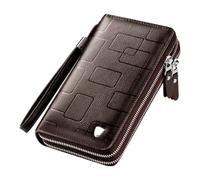 Men Genuine Leather Long Clutch Handbag for Men Father Husband (Dark Brown)