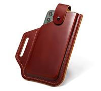 Men Genuine Leather Phone Holster Belt Pouch for Mobile Phone below 6.8 inches, Outdoor Vertical Waist Bag with Belt Loop for iPhone 16 15 14 Plus 13 12 11 Pro Max Coffee