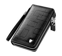 Men Genuine Leather Wallet with Double Zipper and Wrist Strap Long Clutch Bag for Men Fathers Sons Husbands