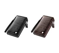 Men Genuine Leather Wallet with Double Zipper and Wrist Strap Long Clutch Bag for Men Fathers Sons Husbands