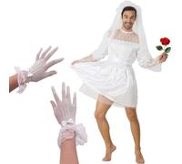 Men Ghost Bride Fancy Dress Adult Bride Costume with Headveil Belt and Gloves White Robe Role Playing Entertainment Costume Plus Halloween New Magical Techniques or Treating Men