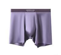 Men Glossy Seamless Boxers Long Leg Breathable(Purple XXL)