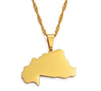 Men Gold Color Africa Map & Cities Pendant Jewelry Stainless Steel African Countries Map Necklaces For Women(Burkina Faso,60cm)