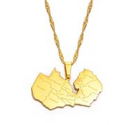 Men Gold Color Africa Map & Cities Pendant Jewelry Stainless Steel African Countries Map Necklaces For Women(Zambia,17.7 Inches)