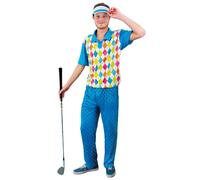 Men Golfer Costume - Mens Blue Golf Shirt and Trousers with Visor - Adults Stag Do Fancy Dress Costume