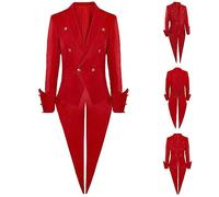 Men Goth Red Tailcoat Steampunk Coat Vintage Gothic Coats Vintage Jacket Mens Victorian Costume Retro Halloween Cosplay Coat Men's Medieval Frock Coat Patchwork Tuxedo Coats Gentleman Uniform