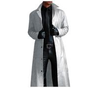 Men Gothic Halloween War Robe Solid Color Cardigan Button Leather Long Windbreaker European And Stereoscopic Loose Coat Men Work Jacket Padded Warm Peacoat Casual Outwear (Silver, S)