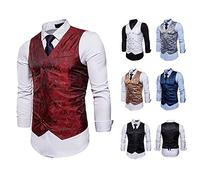 Men Gothic Steampunk Jacquard Waistcoat UK Clearance Mens Retro Victorian Suit Vest Double Breasted Tank Tops Sleeveless Vest V-Neck Clothes with Pockets Costume Medieval Halloween Party Outfit