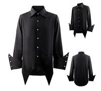 Men Gothic Steampunk Shirts UK Sale Clearance Mens Button Up Blouses Irregular Hem T-Shirt Long Sleeve Tops Lapel Pullover Regular Fit Blouse Comforty Breathable T-Shirts Medieval Retro Costume Black