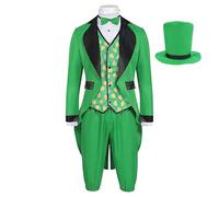Men Green Leprechaun Costume | St Patricks Day Costume Suit for Men - Polyester Blend Fabric Cosplay Dress Up for Stage Shows, Pretend Games, Fancy Dress Parties, Birthday Parties, Celebrations